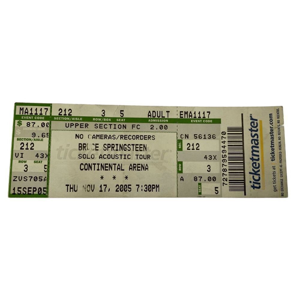 Bruce Springsteen Continental Arena NJ November 17‎ 2005 Concert Ticket Stub